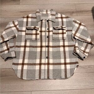 Plaid Button-Up Shirt - Gray and Brown